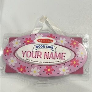 NIB Adorable Melissa & Doug Pink Floral Customizable Door Sign for Bedroom